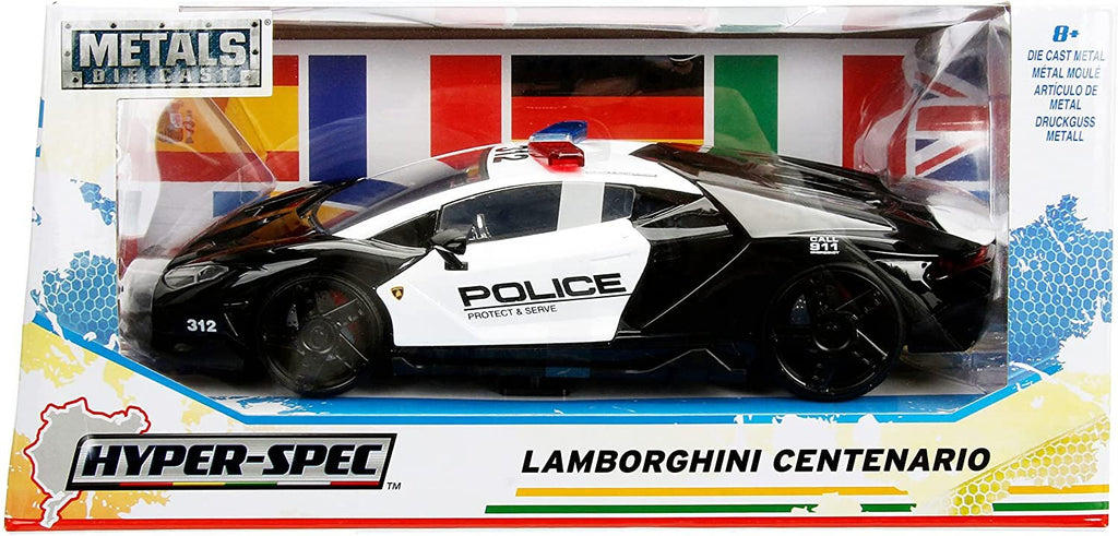 Lambo Centenario Police Black and White Hyper-Spec Series 1/24 Diecast Model Car by Jada 30011