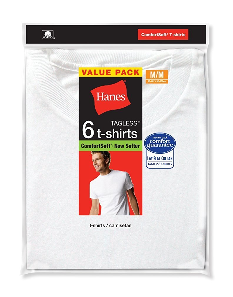 Hanes Classic Mens White Crew Neck T-Shirt P6_White