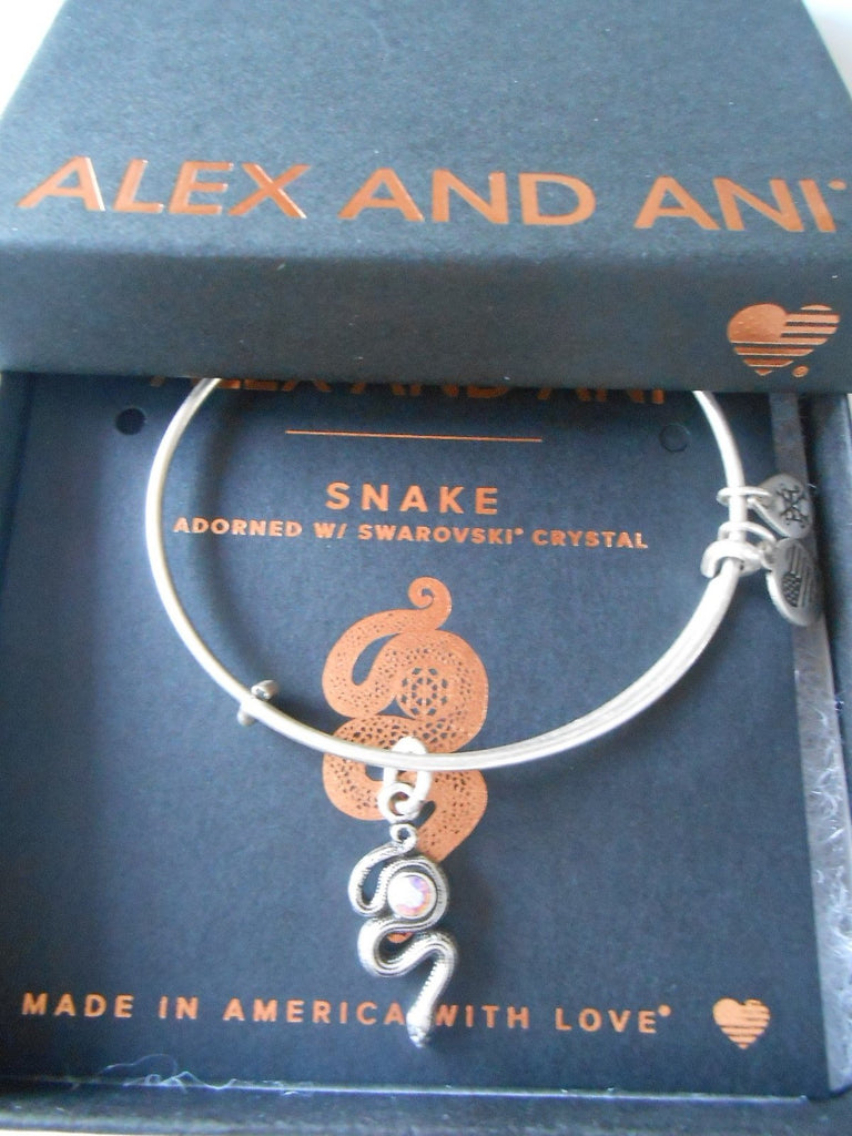 Alex and Ani "Path of Symbols" Snake with Crystal Expandable Wire Bangle Charm Bracelet