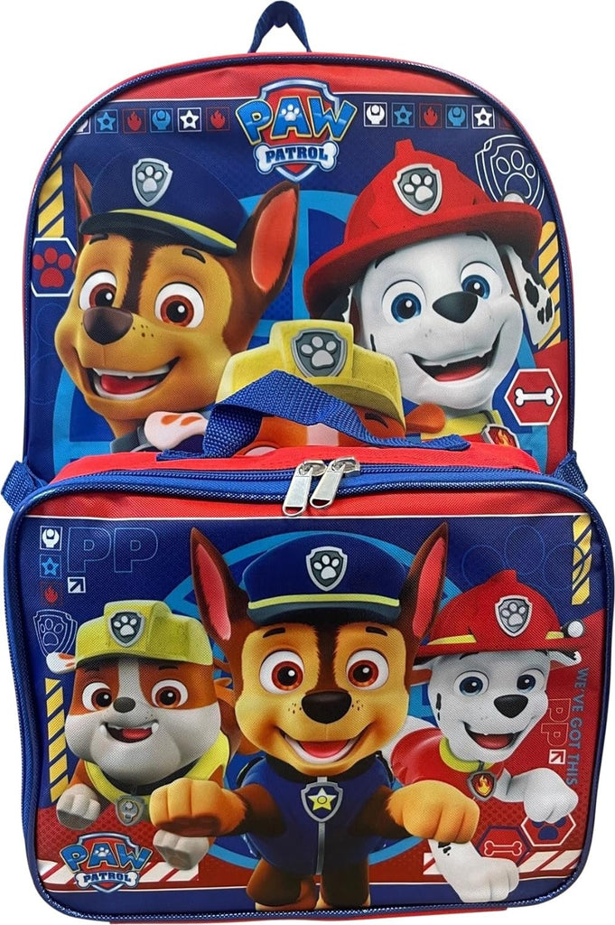 Ruz Paw Patrol Boy's 16 Inch Backpack With Removable Matching Lunch Box Set (Red-Blue)