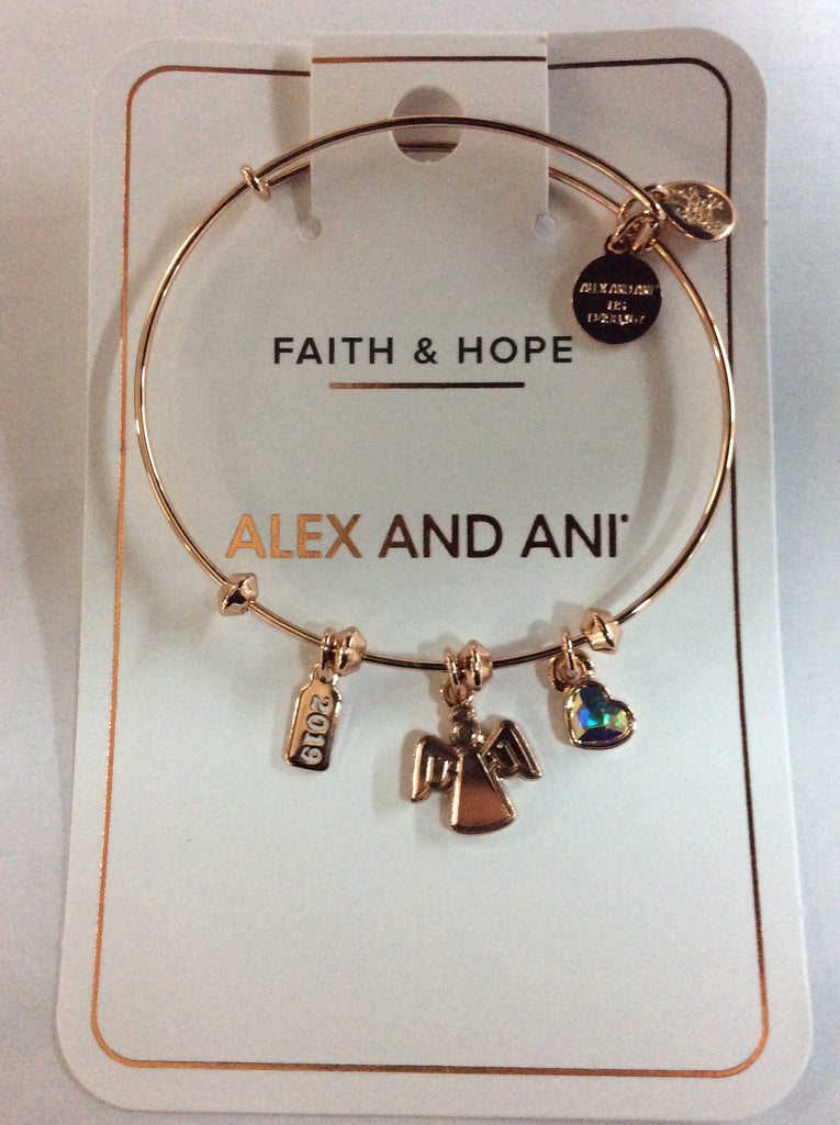 Alex and Ani Tree Topper Angel Trio Charm Bangle Bracelet, 2019 Shiny Rose Gold One Size