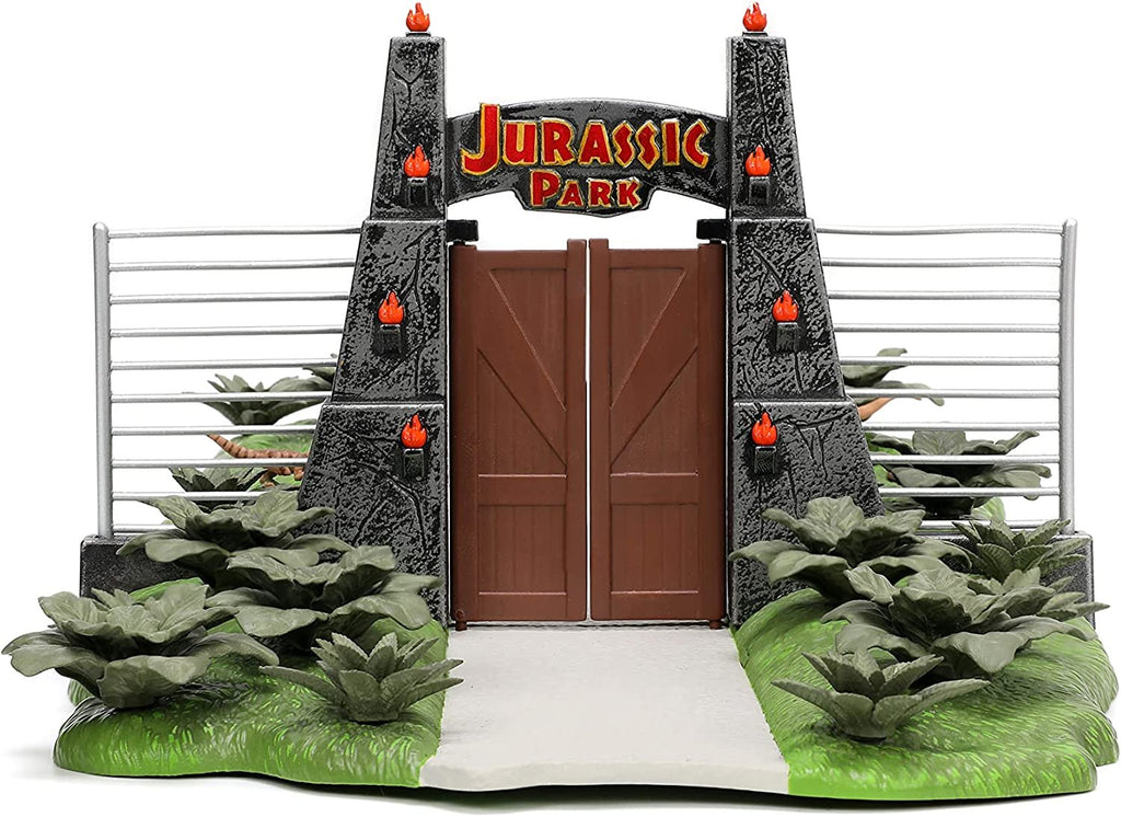 Jurassic Park 30th Anniversary Jurassic Gate Nano Scene Diorama w/ Two 1.65" Die-Cast Cars, Toys for Kids and Adults