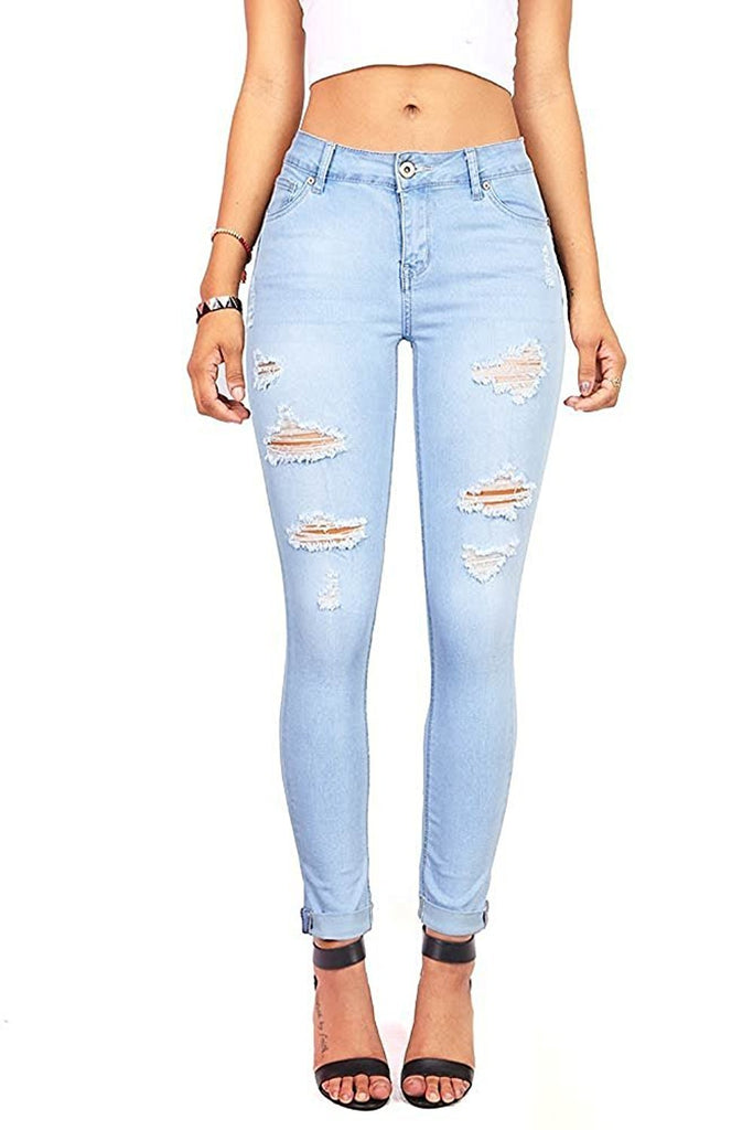 Wax Denim Women's Juniors Distressed Slim Fit Stretchy Skinny Jeans