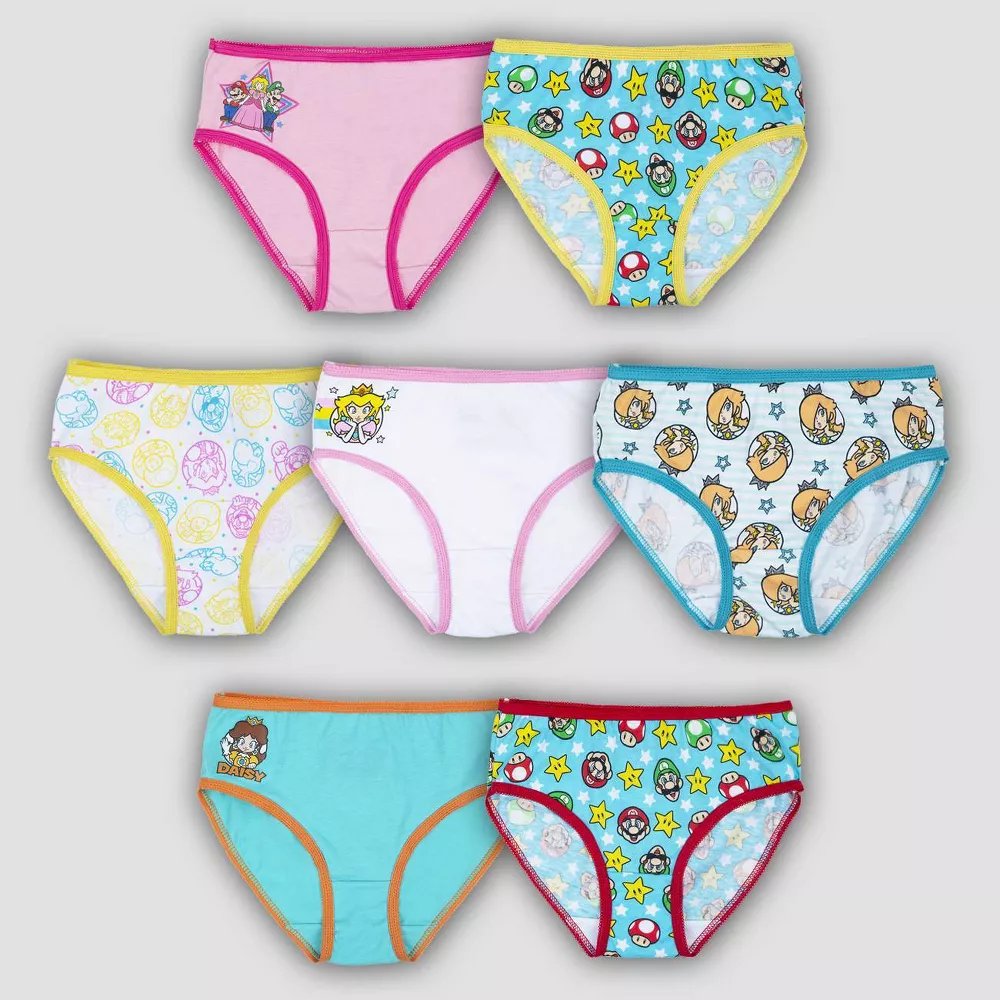 Nintendo Girls' Mario Underwear Multipack, MarioGirls7pk, 8