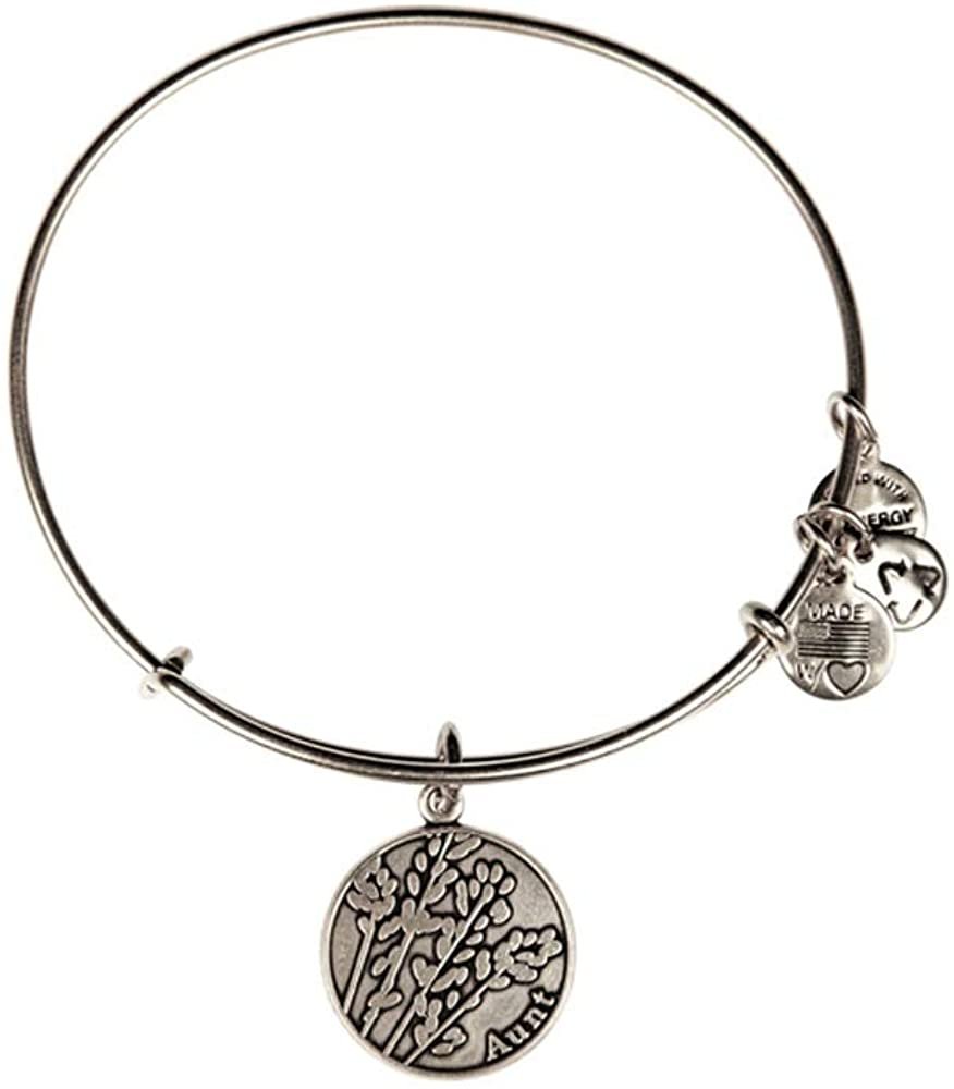 Alex and Ani Because I Love You Aunt Charm Bangle Rafaelian Silver Finish Bracelet, A12EB47RS