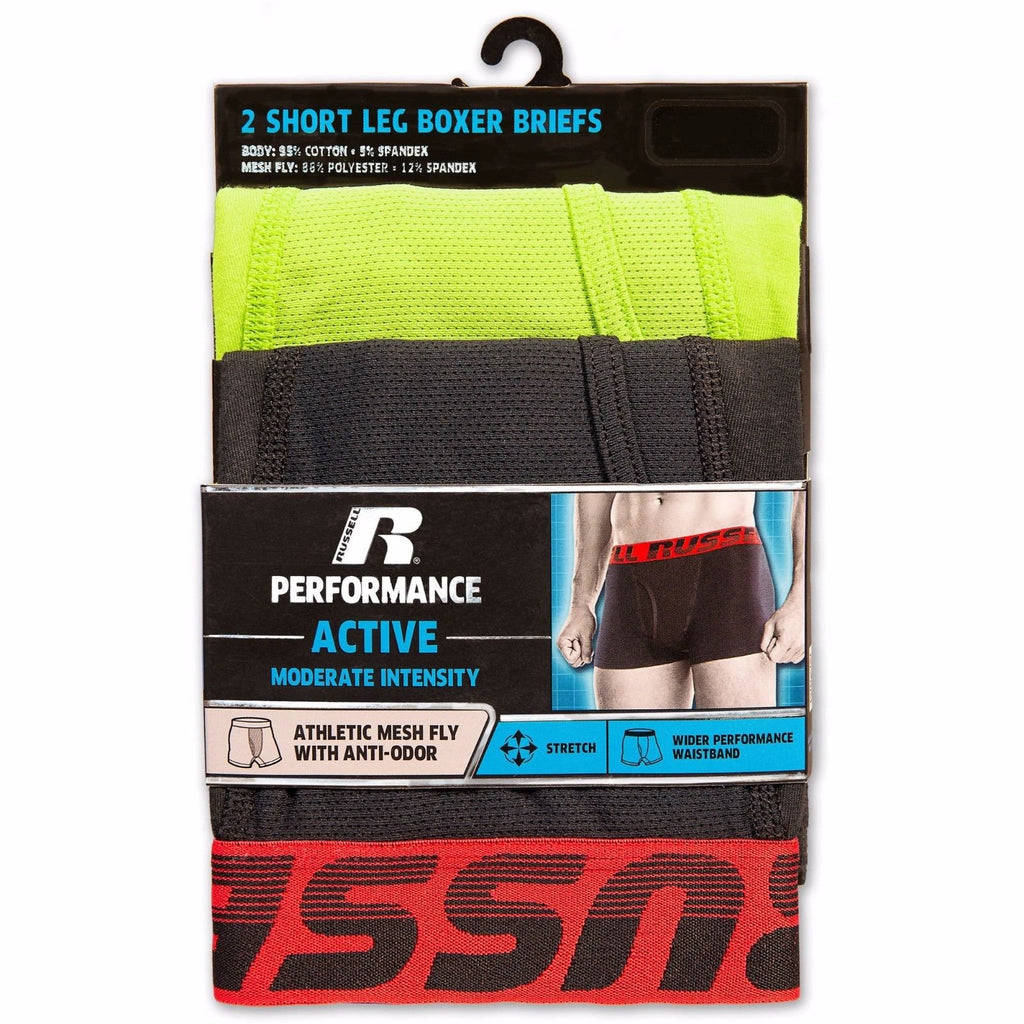 Russell Active Performance Men's Short Leg Boxer Briefs Sizes M-2XL 2pk or 4pk