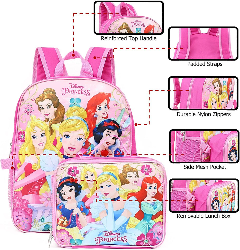 Princess Girl's 16" Backpack W/Detachable Lunch Box