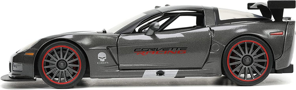 Big Time Muscle 1:24 2005 Chevy Corvette C6R Die-cast Car Charcoal Grey, Toys for Kids and Adults