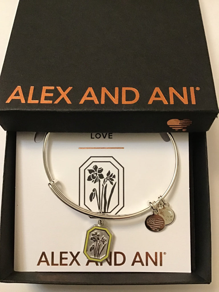 Alex and Ani (March Bangle of The Month) Jonquil Flower EWB, Shiny Silver, One Size