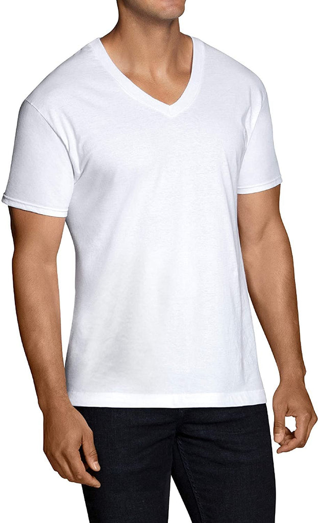 Fruit of the Loom Men's Stay-Tucked V-Neck T-Shirt, White (6 Pack) - Tall Sizes, Large Tall