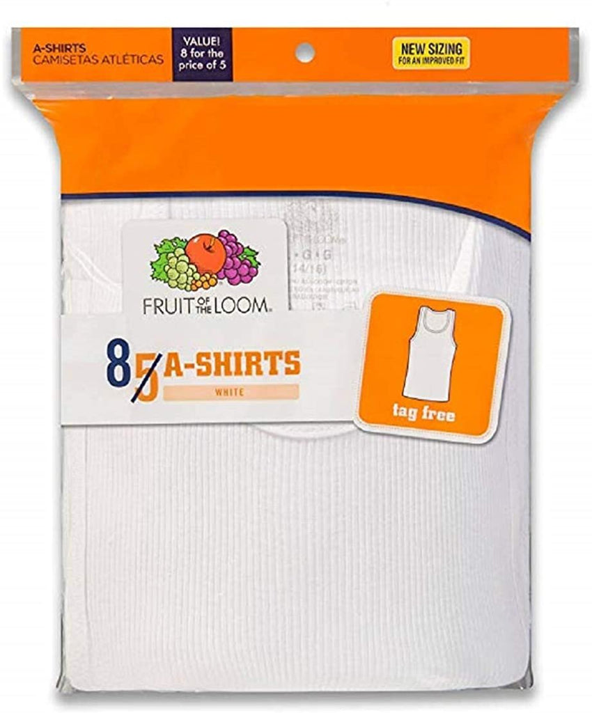 Fruit of the Loom Boys' 8-Pack White 100% Cotton A-Shirts (Small (Height 45"-52"))