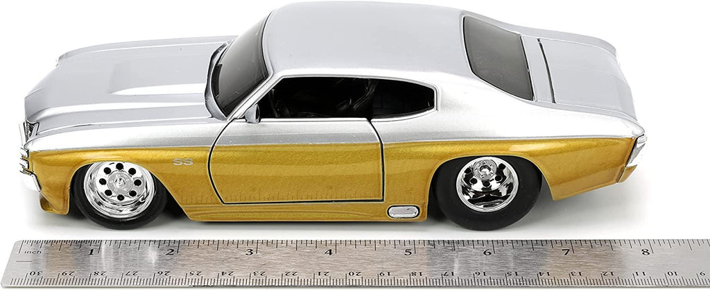 Big Time Muscle 1:24 1971 Chevy Chevelle SS Die-cast Car Silver/Gold, Toys for Kids and Adults