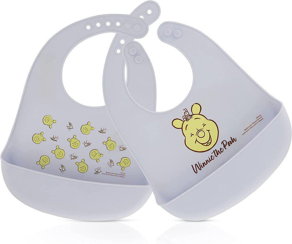 Disney 2-Pack Unisex Baby & Toddler Silicone Bibs with Food Catcher, Soft Waterproof Feeding Accessories