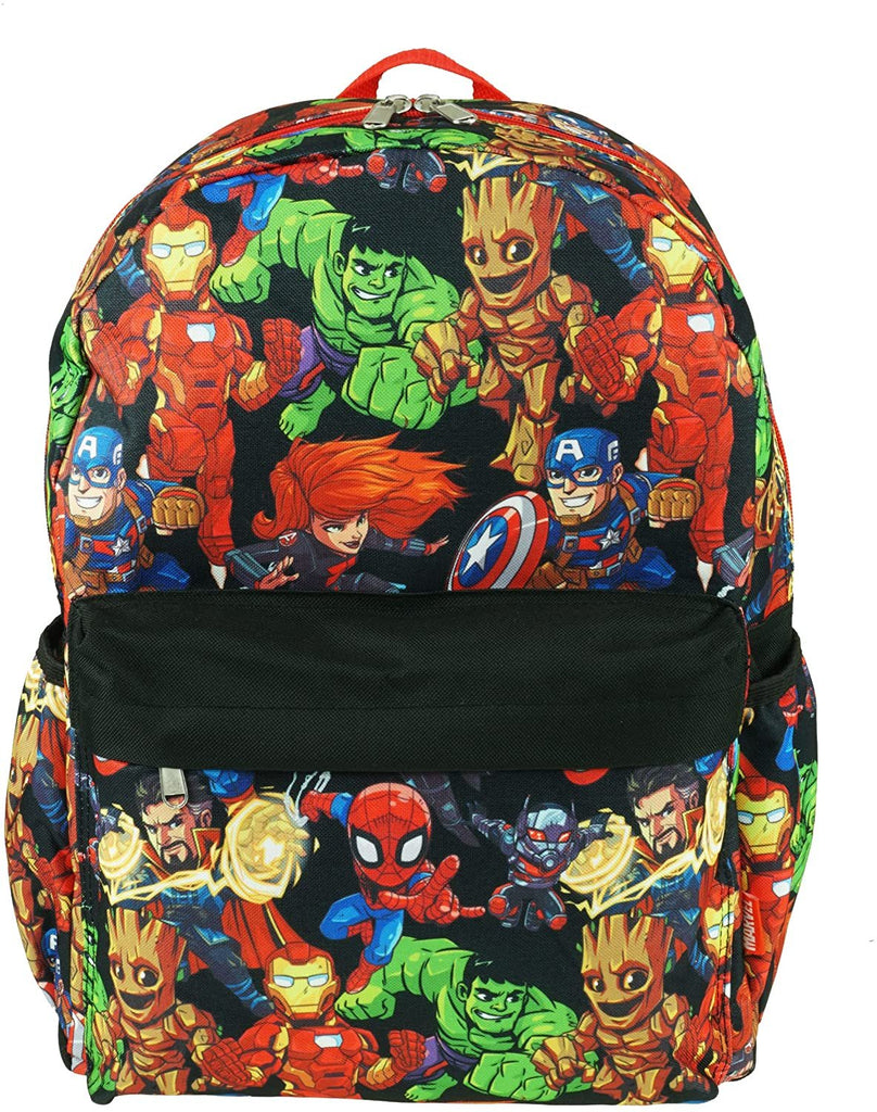 Kawaii Avengers 16" Large All Over Print Backpack - (Black)