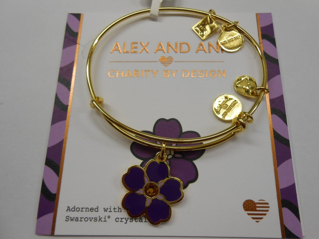 Alex and Ani Women's Charity By Design, Forget Me Not Charm Bangle Bracelet, Shiny Gold, Expandable