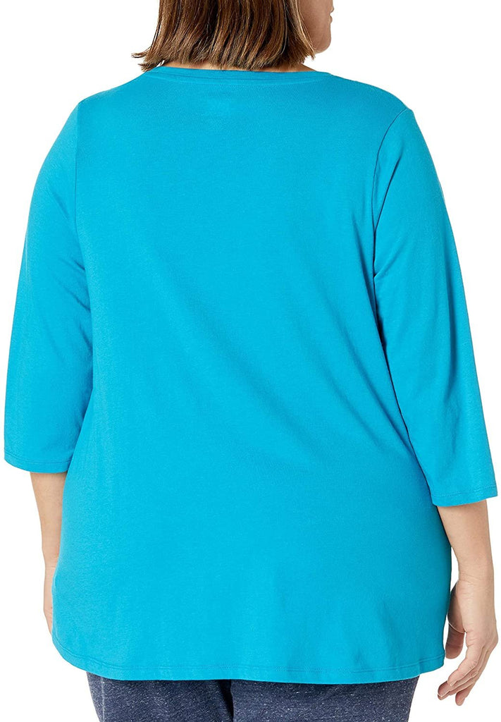 JUST MY SIZE Size Women's Plus Sizeflowy 3/4 Sleeve V-Neck Top