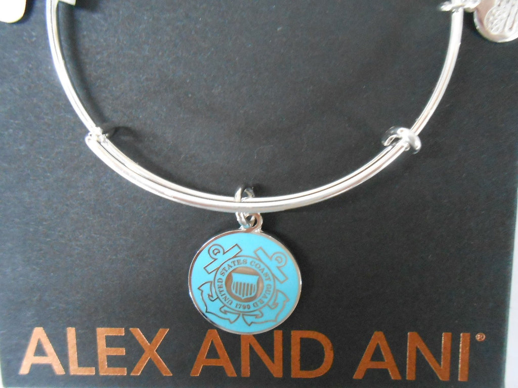 Alex and Ani Armed Forces US Coast Guard Expandable Wire Bangle Charm Bracelet