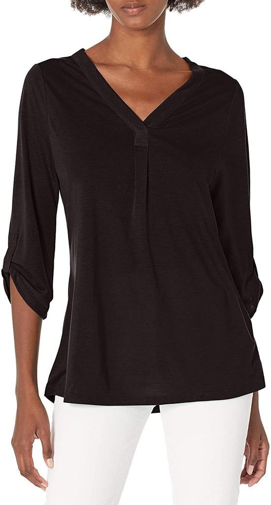 Hanes Women's Top Lightweight Shirt V-Neck Rolled Sleeve Top