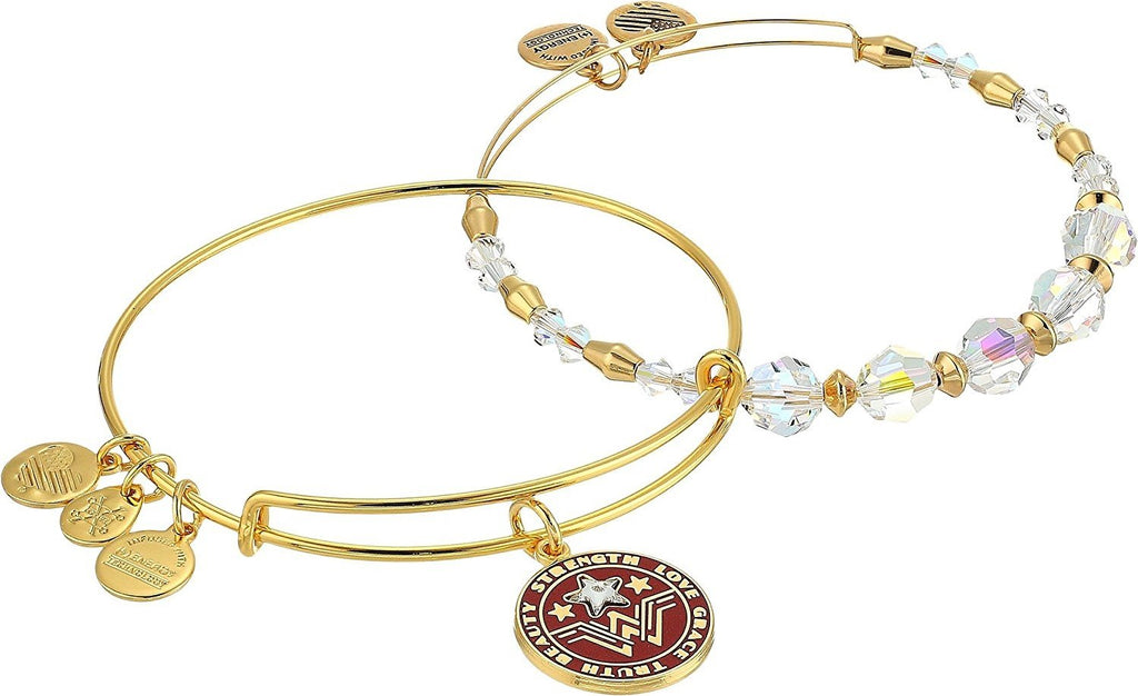 Alex and Ani Women's Wonder Woman Set Of Two Bracelet Shiny Gold One Size