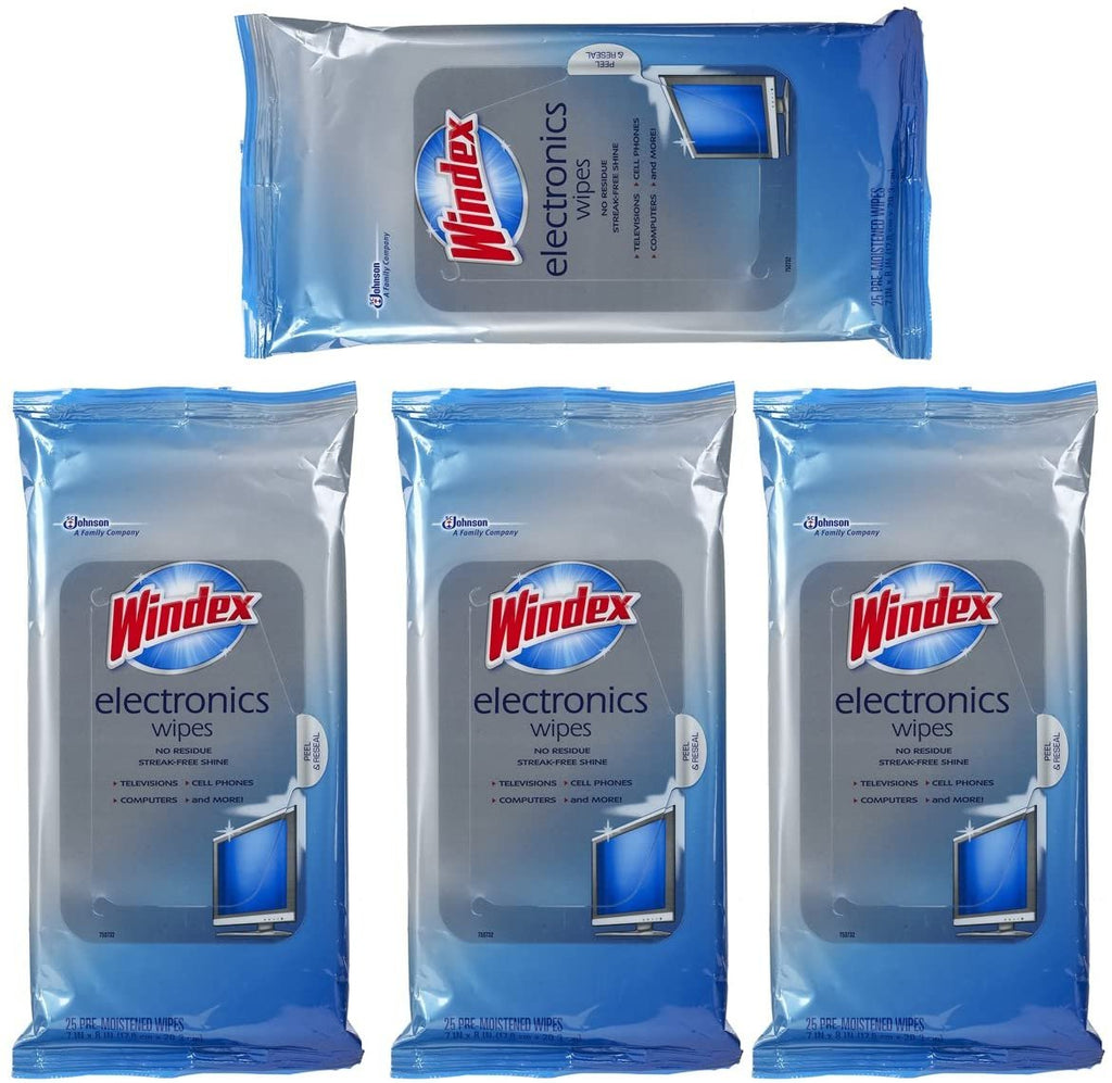 Windex Electronics Wipes, 25Count, 4 Pack, Total 100 Wipes