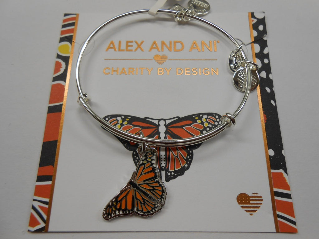 Alex and Ani Women's Charity By Design, Monarch Butterfly Charm Bangle Bracelet, Shiny Silver, Expandable