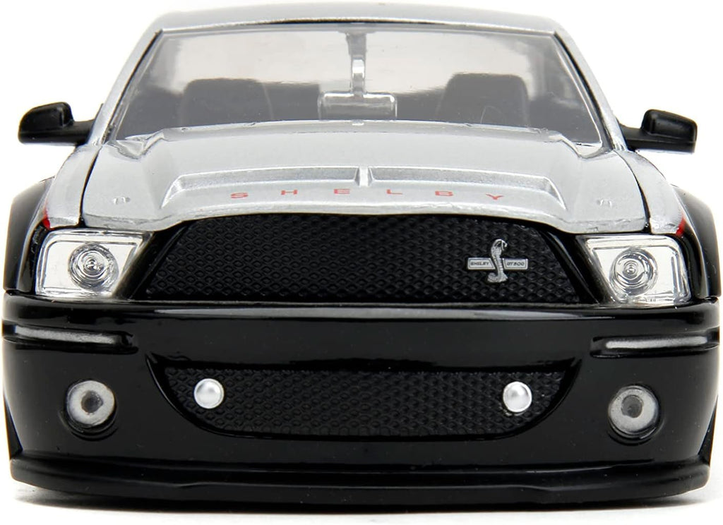 Big Time Muscle 1:24 2008 Ford Shelby GT-500KR Die-Cast Car, Toys for Kids and Adults(Black/Silver)