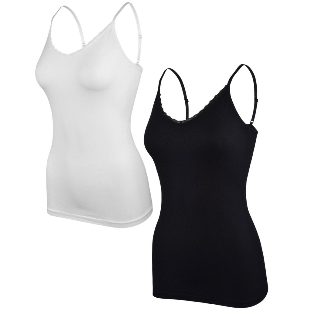 essie Women's Seamless Tank Cami Lace Trim Adjustable  2 or 4 Pack