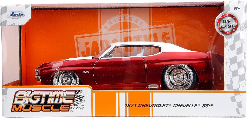 Big Time Muscle 1:24 1971 Chevy Chevelle Die-Cast Car, Toys for Kids and Adults(Red/White)