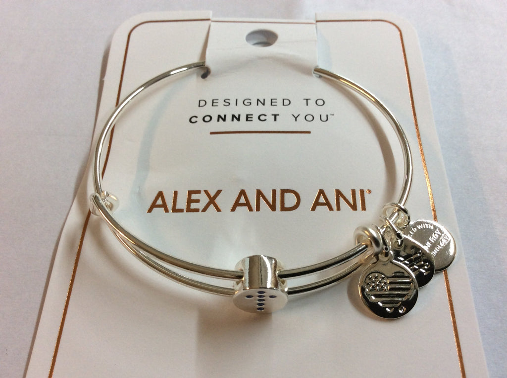 Alex and Ani Pave Cross Symbol Bead Bangle Bracelet Shiny Silver One Size