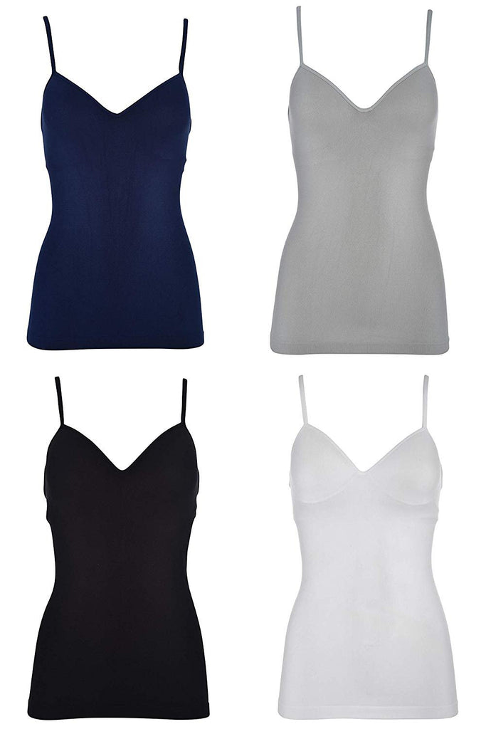 HEAD Women's Seamless Cami's Tanks 4 Pack Adjustable Spaghetti Padded Support