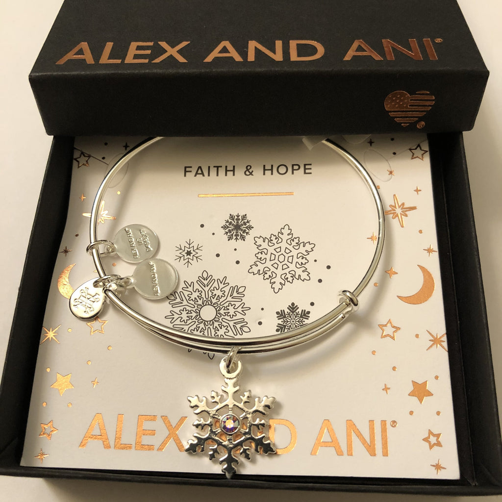 Alex and Ani Crystal Infusion Snowflake Bangle Bracelet Clear One Size