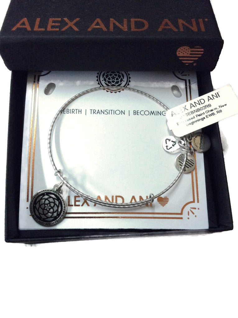 Alex and Ani Womens Embossed Paint Charm, New Beginnings Bangle Rafaelian Silver One Size