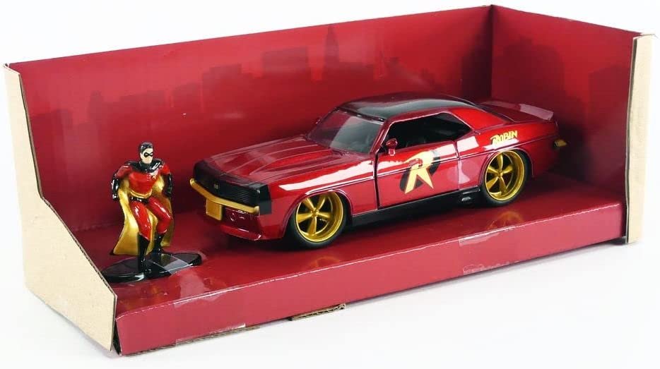 DC Comics 1:32 1969 Chevy Camaro Die-cast Car w/ 1.65" Robin Figure, Toys for Kids and Adults