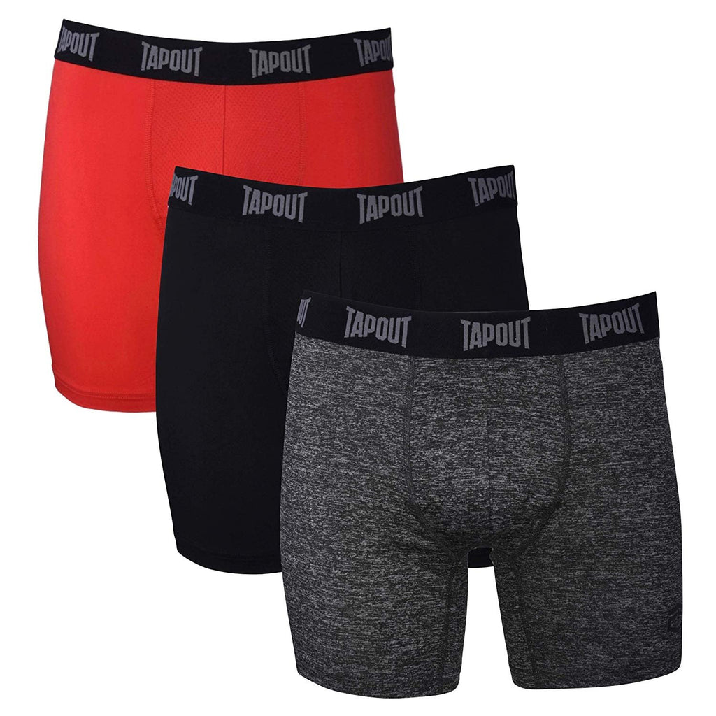 TapouT Mens Performance Boxer Briefs - 3-Pack Stretch Performance Training Underwear Breathable Athletic Fit No Fly