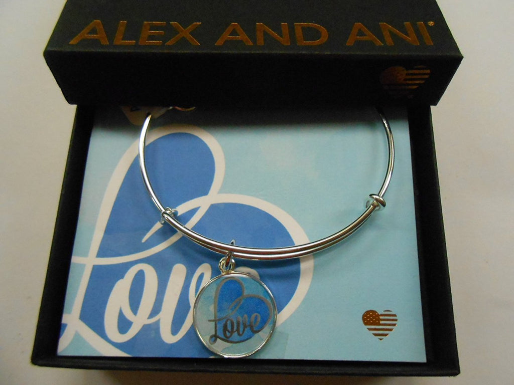 Alex and Ani Art Infusion Love Bangle Bracelet Shiny Silver Come With Black Gift Box