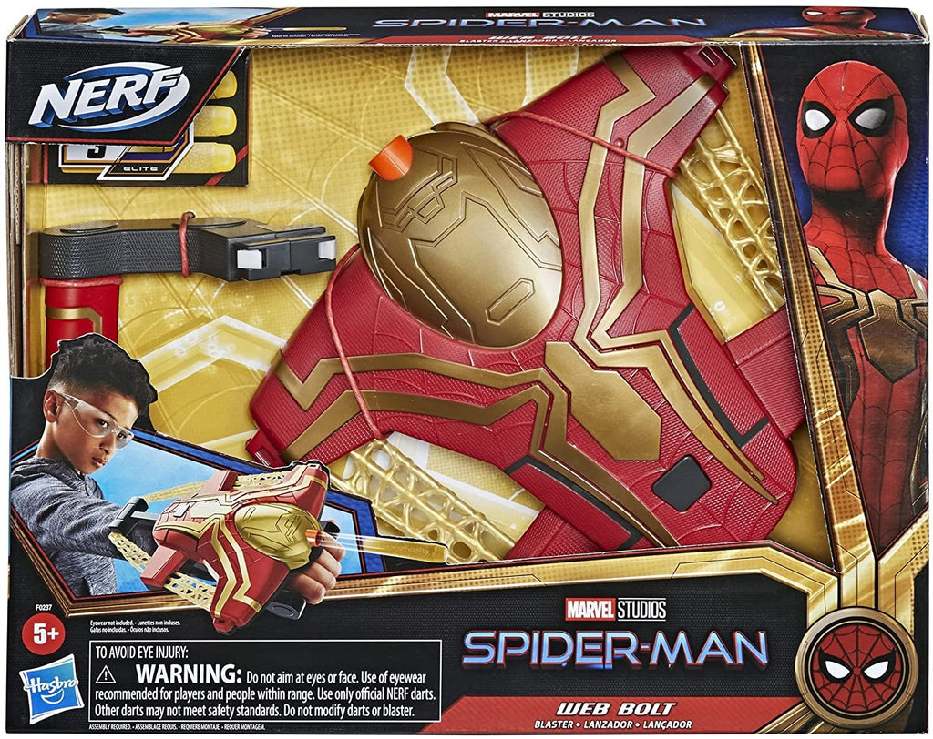 Spider-Man Marvel Web Bolt NERF Blaster Toy for Kids, Movie-Inspired Design, Includes 3 Elite Nerf Darts, for Kids Ages 5 and Up