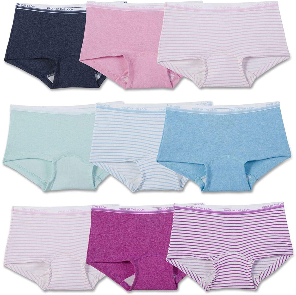 Fruit of the Loom Girl's 9 Pack Boyshort Underwear