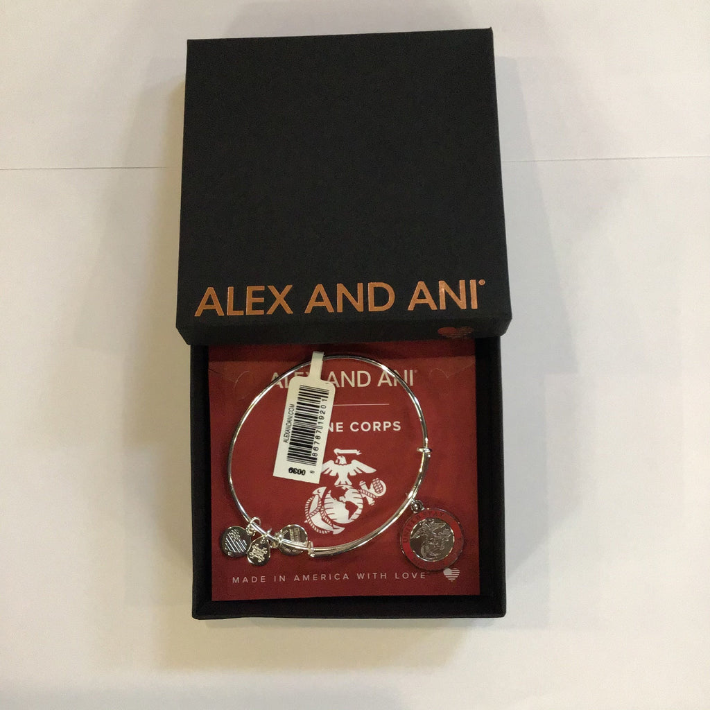 Alex and Ani US Marine Corps II Bangle Bracelet, Shiny Silver, one Size (AS20USMCSS)