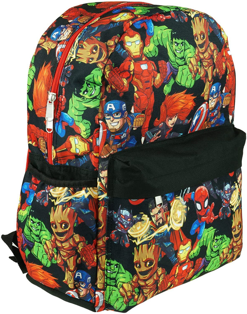 Kawaii Avengers 16" Large All Over Print Backpack - (Black)