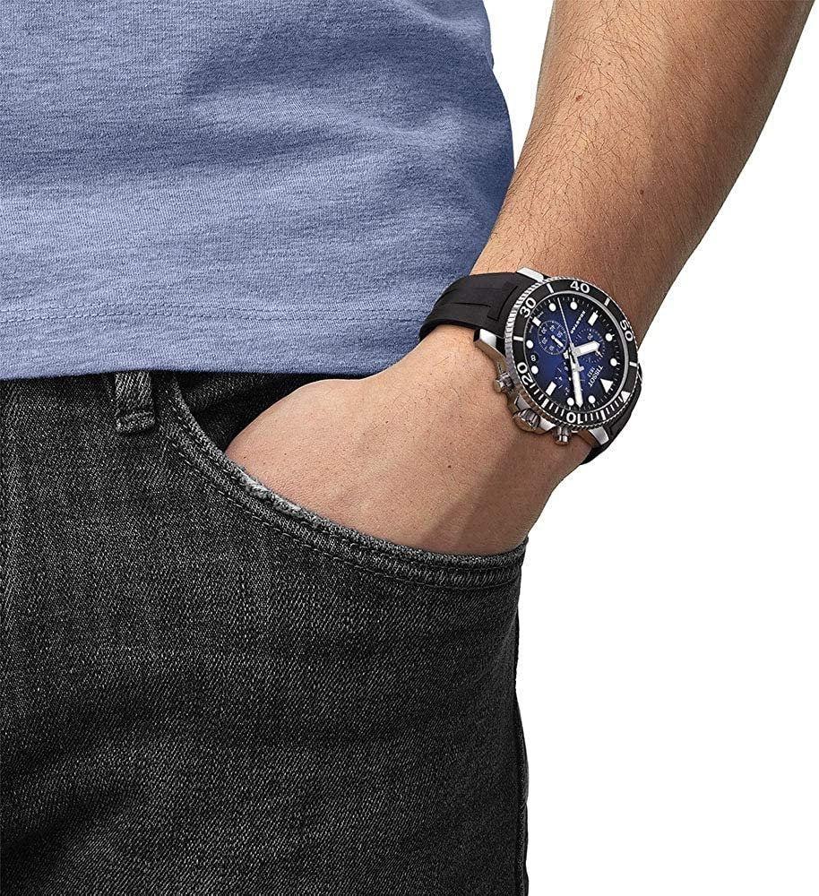 Tissot Men's Seastar 660/1000 Stainless Steel Swiss Quartz Rubber Strap, Black, 22 Casual Watch (Model: T1204171704100)