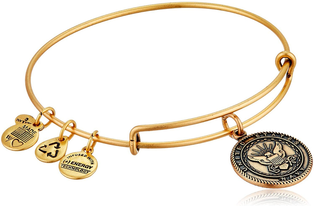 Alex and Ani "Armed Forces" US Navy Expandable Rafaelian Gold Bangle Bracelet