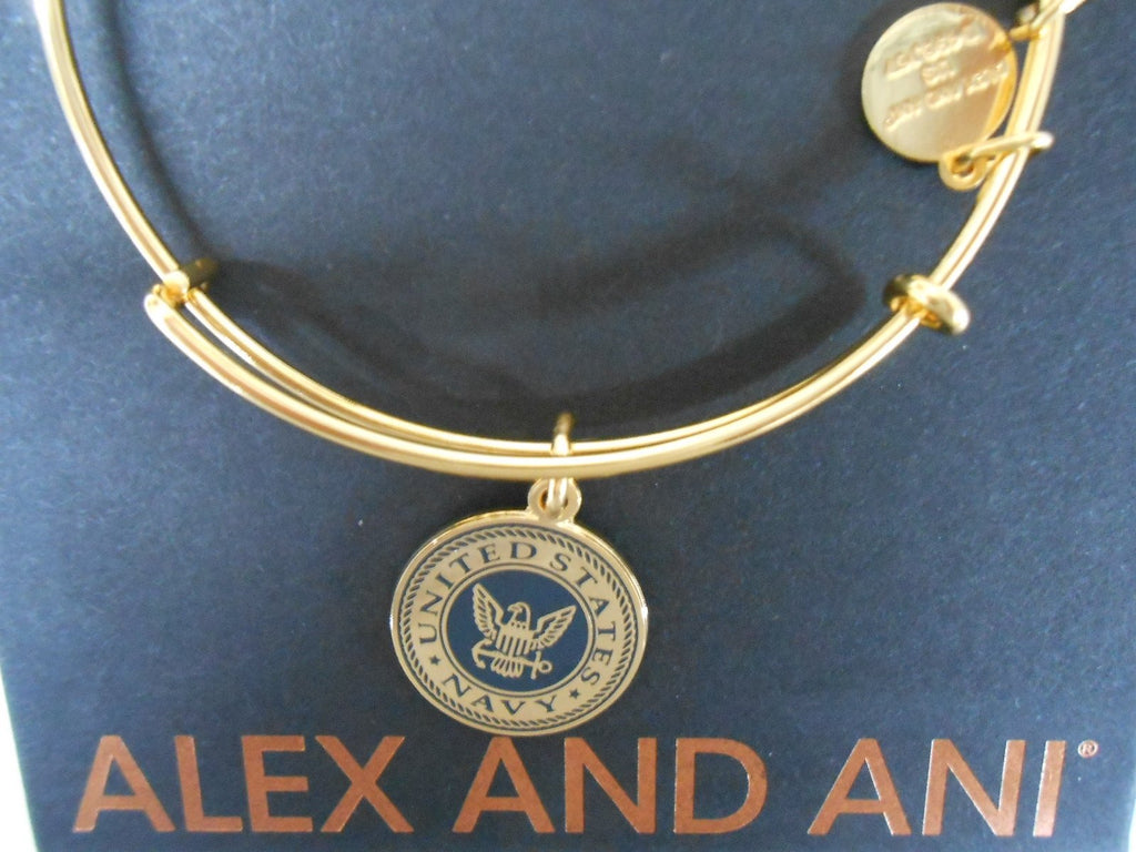 Alex and Ani Armed Forces US Navy Expandable Wire Bangle Charm Bracelet