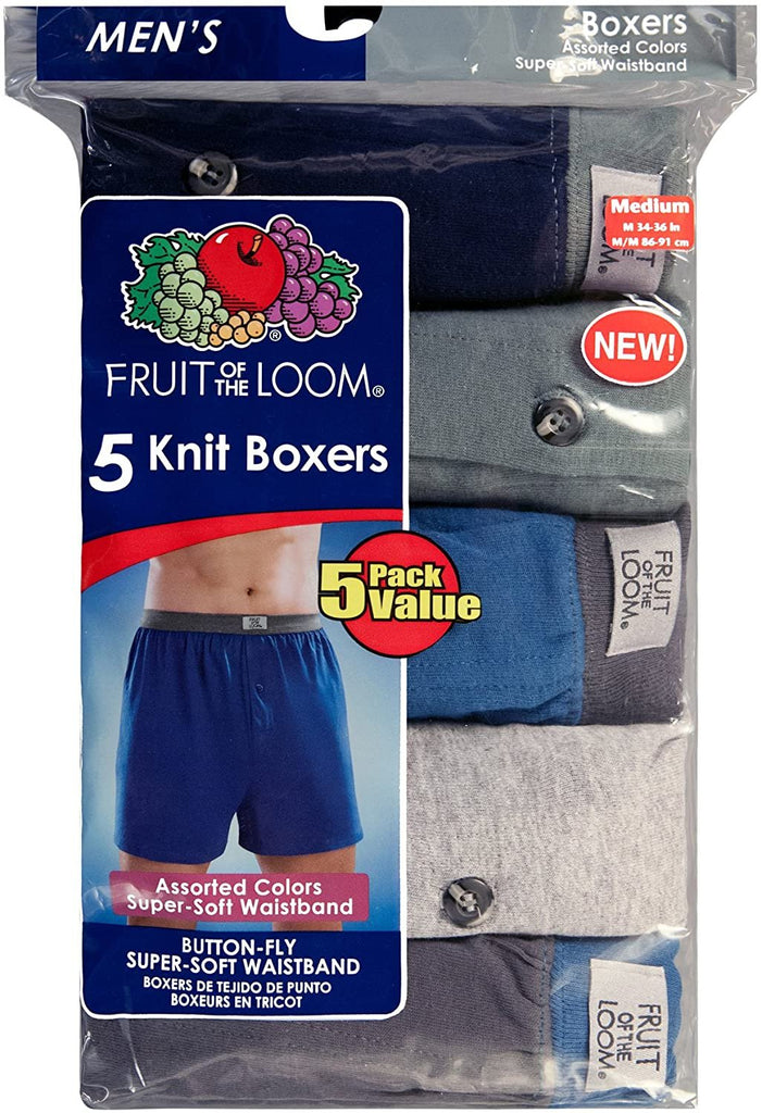 Fruit of the Loom Men`s 5pk Soft Covered Waistband Boxer Briefs, S,  Assorted 
