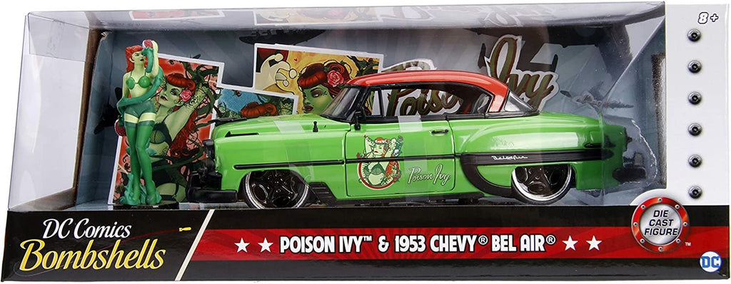 Jada Toys DC Comics Bombshells Poison Ivy & 1953 Chevy Bel Air Die-cast Car, 1:24 Scale Vehicle, 2.75” Collectible Figurine 100% Metal, Green