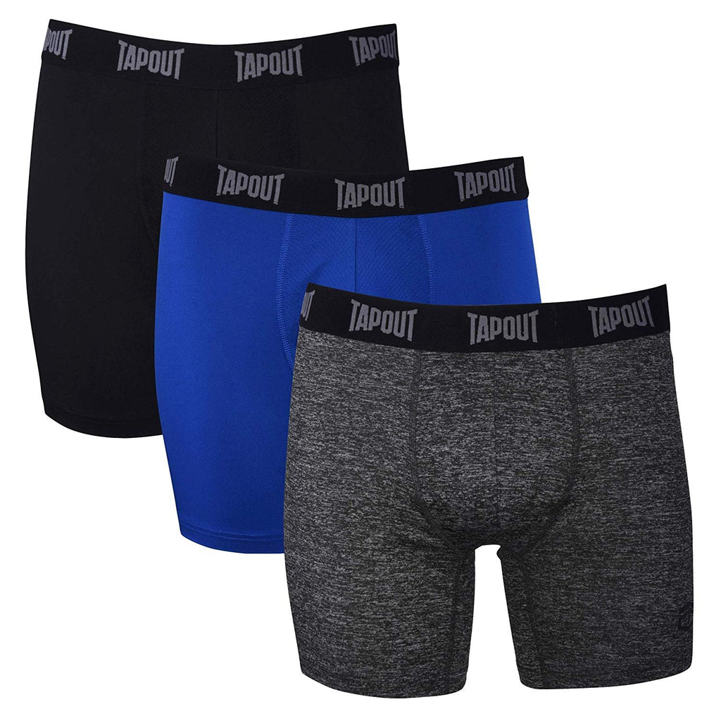 TapouT Mens Performance Boxer Briefs - 3-Pack Stretch Performance Training Underwear Breathable Athletic Fit No Fly