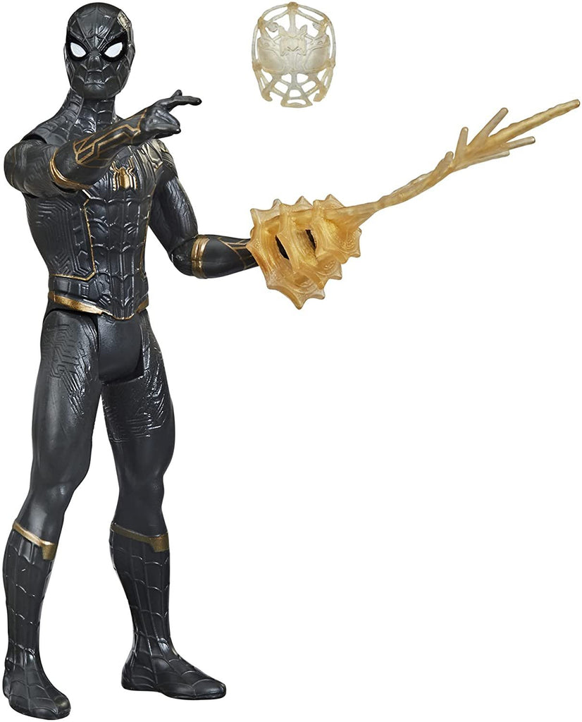 Spider-Man Marvel 6-Inch Mystery Web Gear Black and Gold Suit Action Figure, Includes Mystery Web Gear Armor Accessory and Character Accessory, Ages 4 and Up